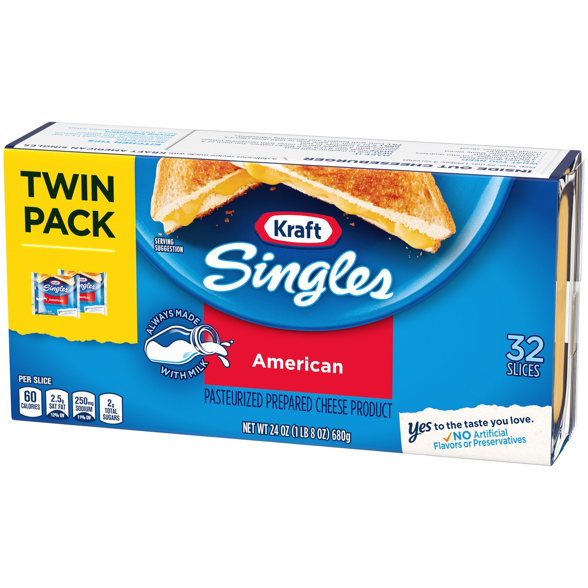 slide 2 of 9, Kraft Singles American Slices Twin Pack, 32 ct Pack, 24 oz