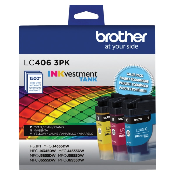 slide 2 of 10, Brother Inkvestment Lc4063Pks Cyan/Magenta/Yellow Tank Ink Cartridges, Pack Of 3 Cartridges, 3 ct
