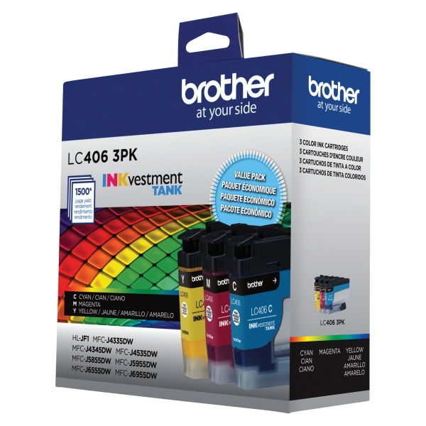 slide 9 of 10, Brother Inkvestment Lc4063Pks Cyan/Magenta/Yellow Tank Ink Cartridges, Pack Of 3 Cartridges, 3 ct