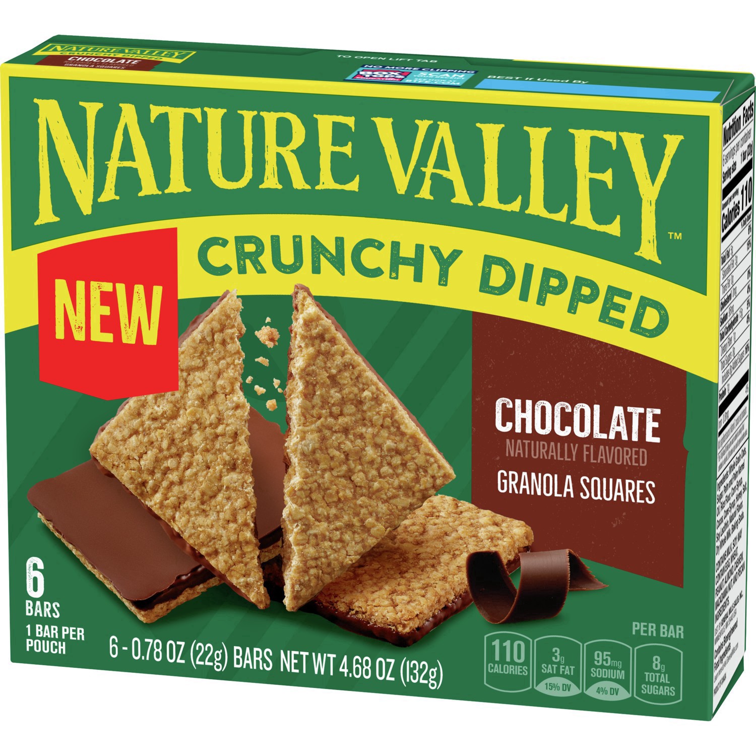 slide 15 of 19, Nature Valley Crunchy Dipped Granola Squares, Oats and Chocolate, 6 ct, 4.68 OZ, 6 ct