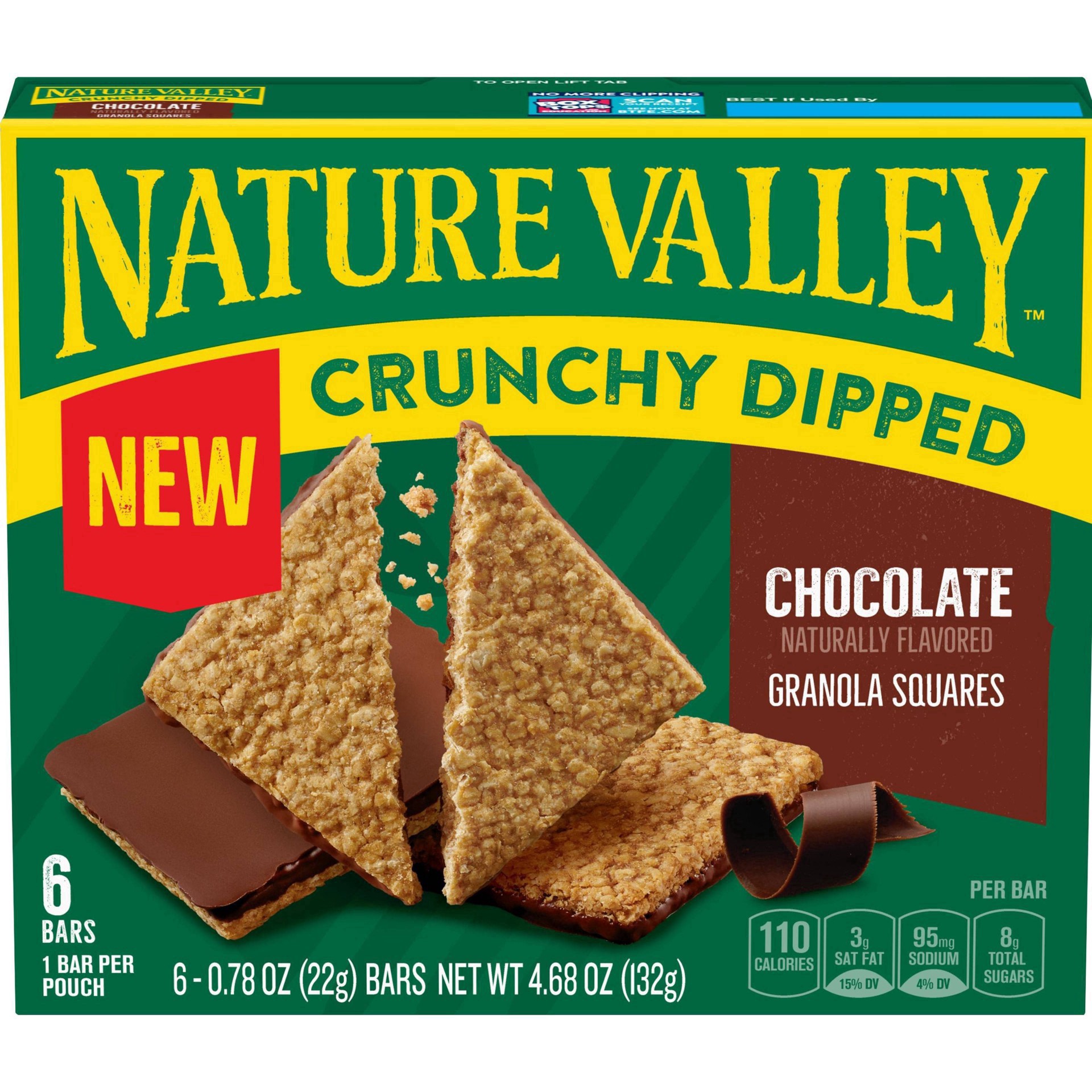 slide 6 of 19, Nature Valley Crunchy Dipped Granola Squares, Oats and Chocolate, 6 ct, 4.68 OZ, 6 ct
