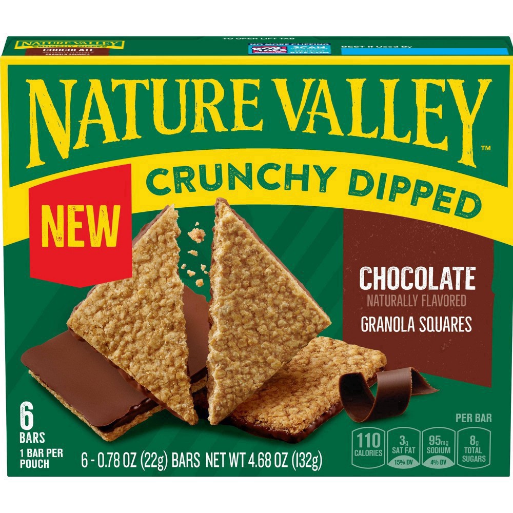 slide 12 of 19, Nature Valley Crunchy Dipped Granola Squares, Oats and Chocolate, 6 ct, 4.68 OZ, 6 ct