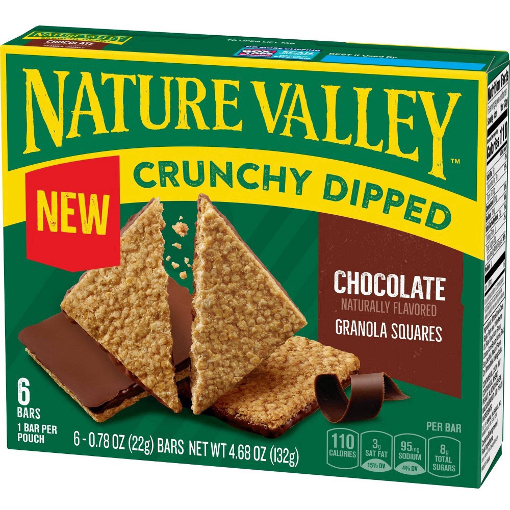 slide 3 of 19, Nature Valley Crunchy Dipped Granola Squares, Oats and Chocolate, 6 ct, 4.68 OZ, 6 ct