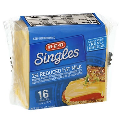 slide 1 of 1, H-E-B 2% Reduced Fat Milk American Cheese Singles, 16 ct