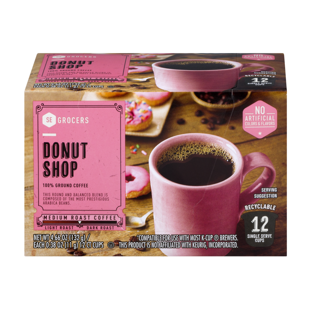 slide 1 of 1, SE Grocers 100% Ground Coffee Single Serve Cups Donut Shop, 12 ct