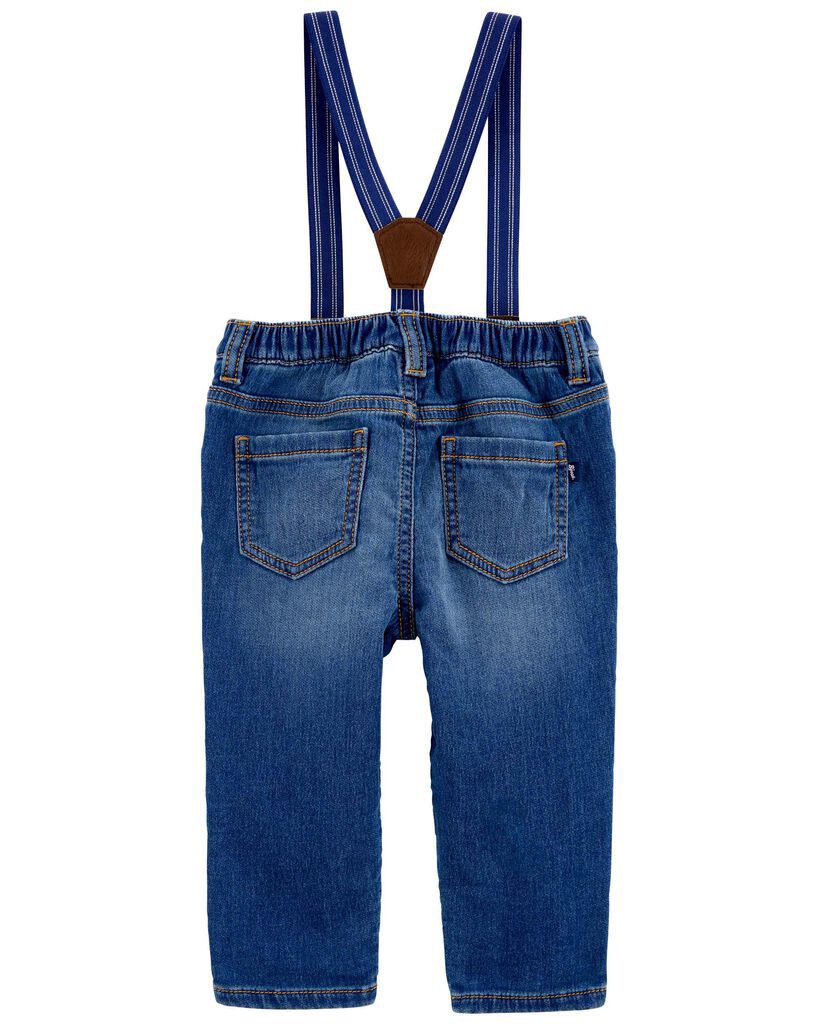 slide 2 of 2, Oshkosh Baby Knit-Denim Suspender Pants Blue 6M, 1 ct