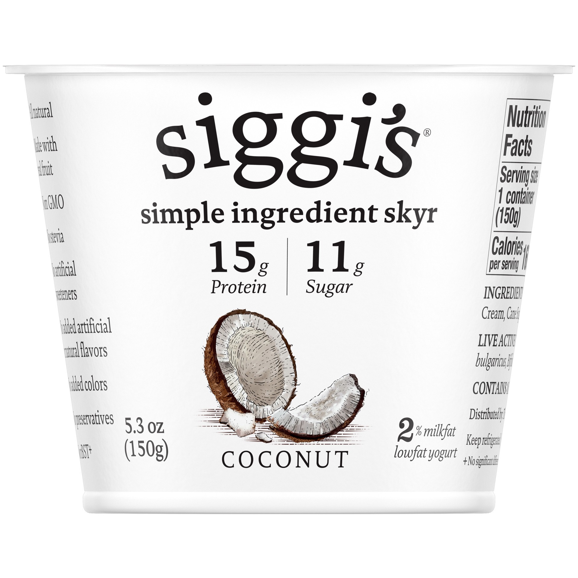 slide 1 of 3, siggi''s Icelandic Skyr Lowfat Yogurt, Coconut, 5.3 oz, 5.3 oz