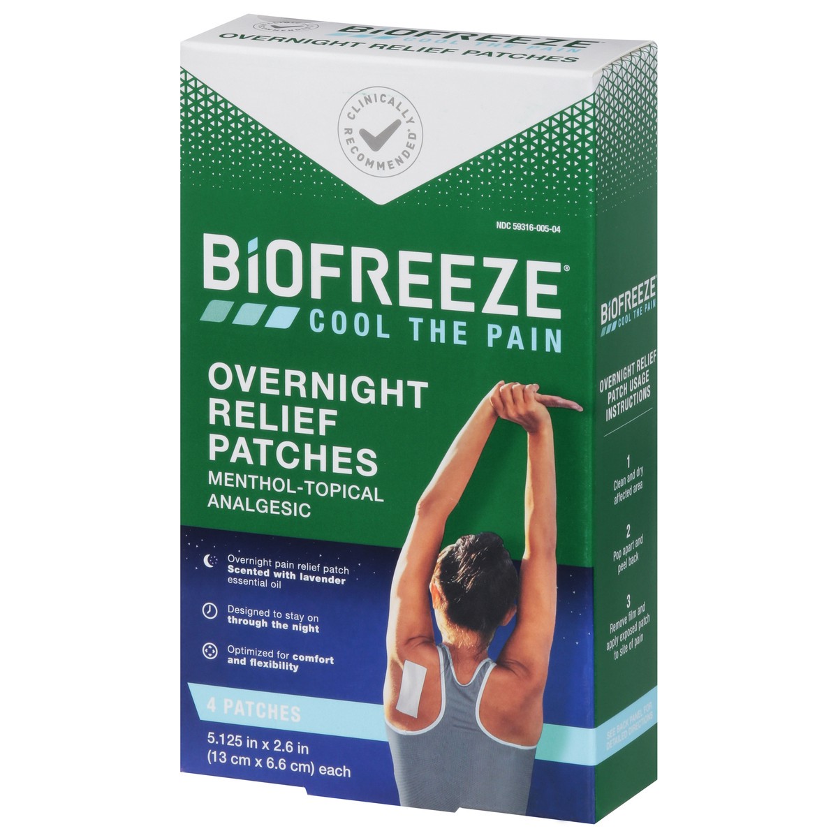 slide 7 of 9, Biofreeze Menthol Overnight Pain Relief Patches (4 Per Box) -Topical Analgesic Pain Relief For Sore Muscles, Arthritis, Backache, Strains, Bruises, Sprains And Joint Pain (Package May Vary), 1 ct