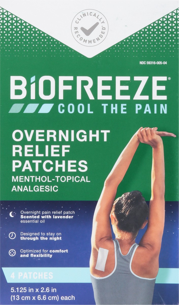 slide 2 of 9, Biofreeze Menthol Overnight Pain Relief Patches (4 Per Box) -Topical Analgesic Pain Relief For Sore Muscles, Arthritis, Backache, Strains, Bruises, Sprains And Joint Pain (Package May Vary), 1 ct