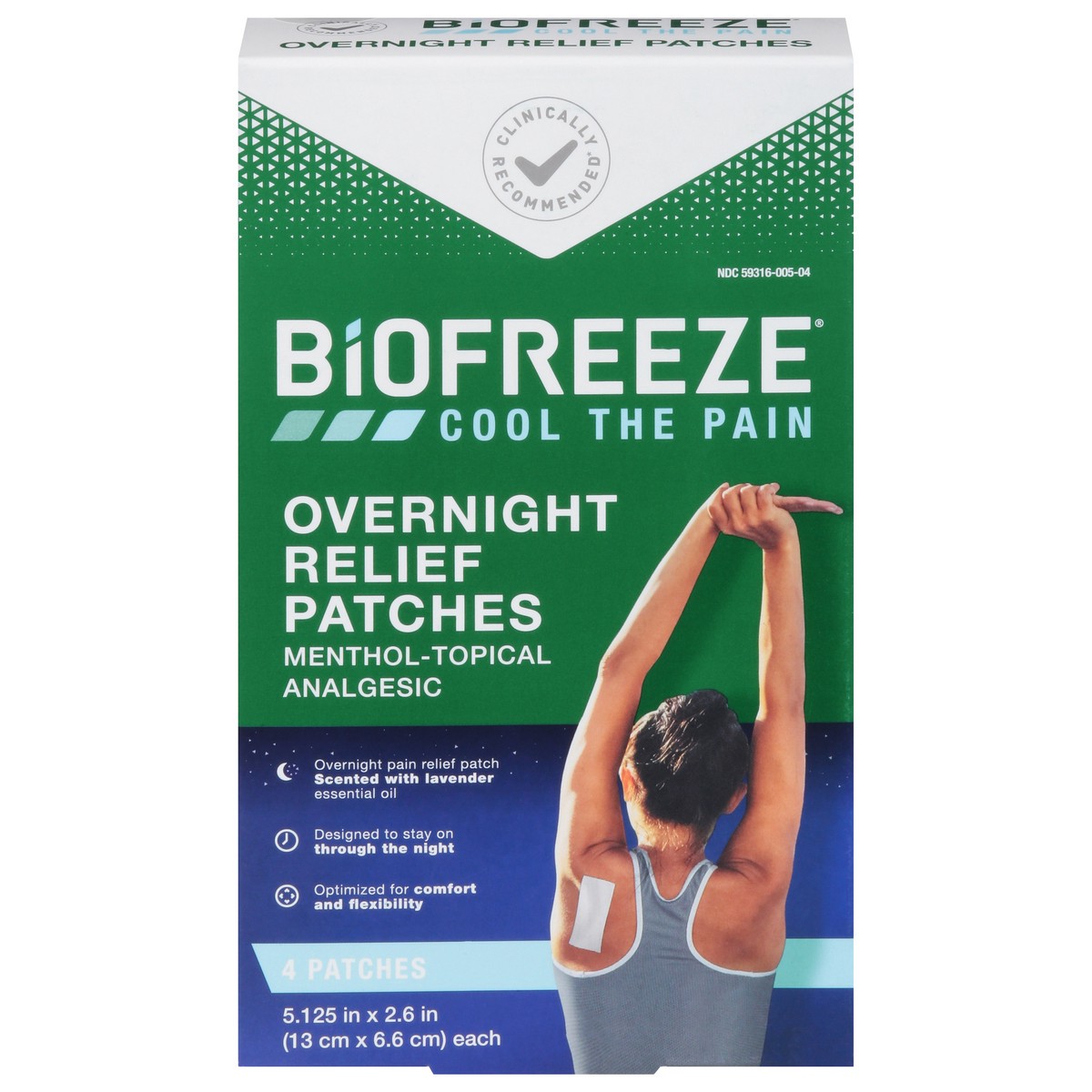 slide 1 of 9, Biofreeze Menthol Overnight Pain Relief Patches (4 Per Box) -Topical Analgesic Pain Relief For Sore Muscles, Arthritis, Backache, Strains, Bruises, Sprains And Joint Pain (Package May Vary), 1 ct