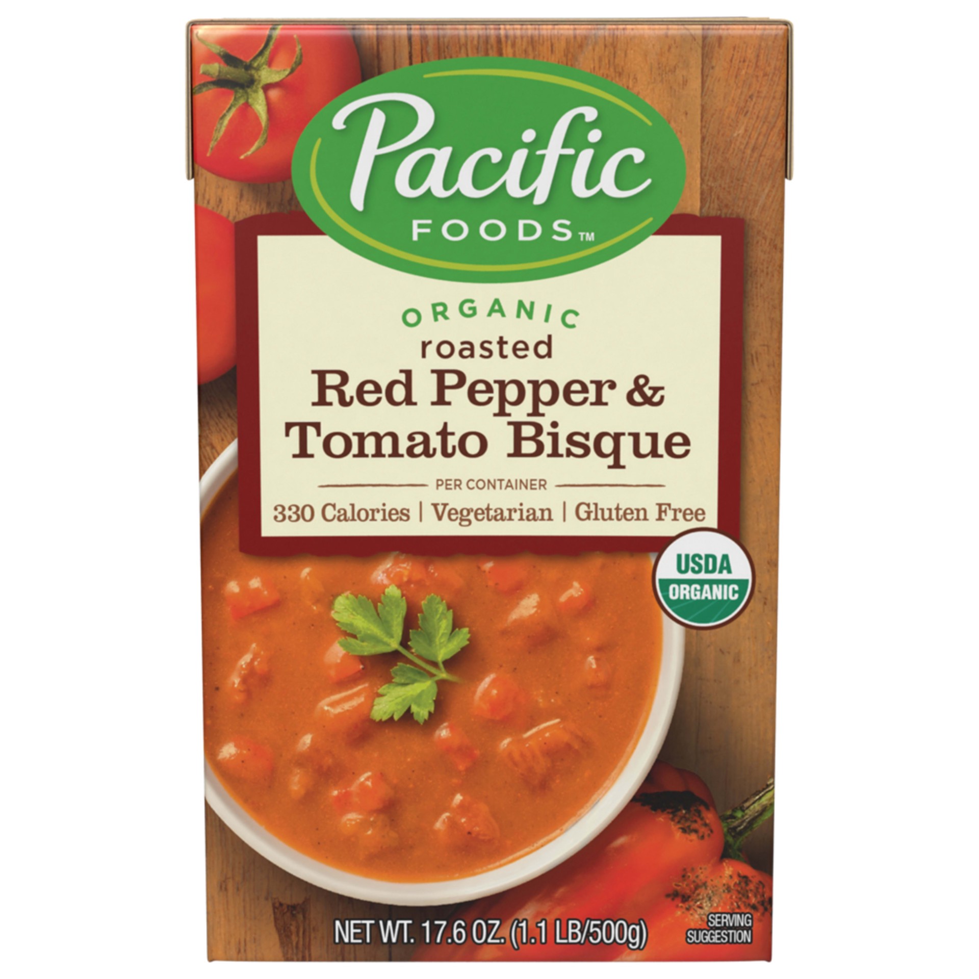 slide 1 of 10, Pacific Foods Organic Roasted Red Pepper & Tomato Bisque, 17.6oz, 17.6 oz
