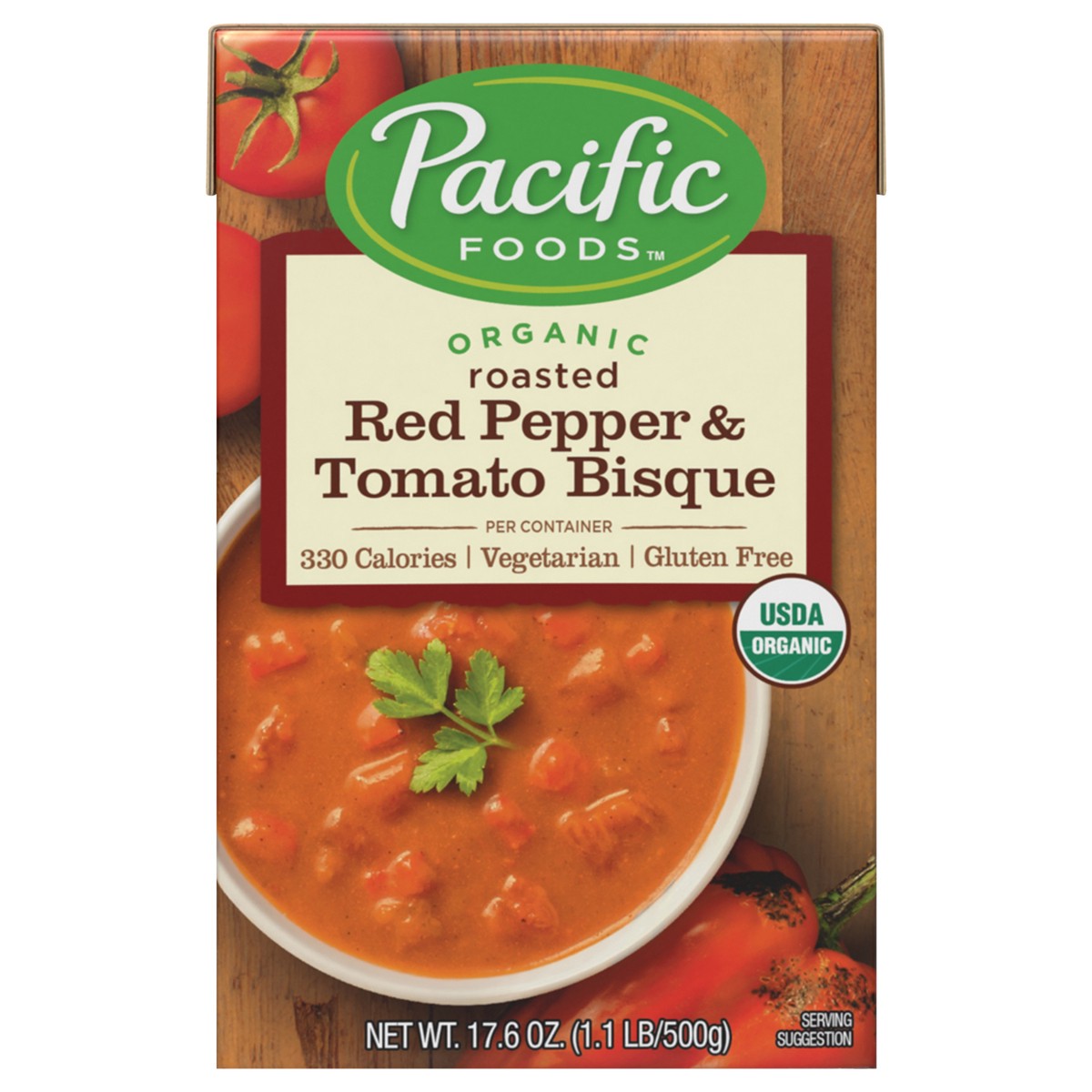 slide 1 of 10, Pacific Foods Organic Roasted Red Pepper & Tomato Bisque, 17.6 oz