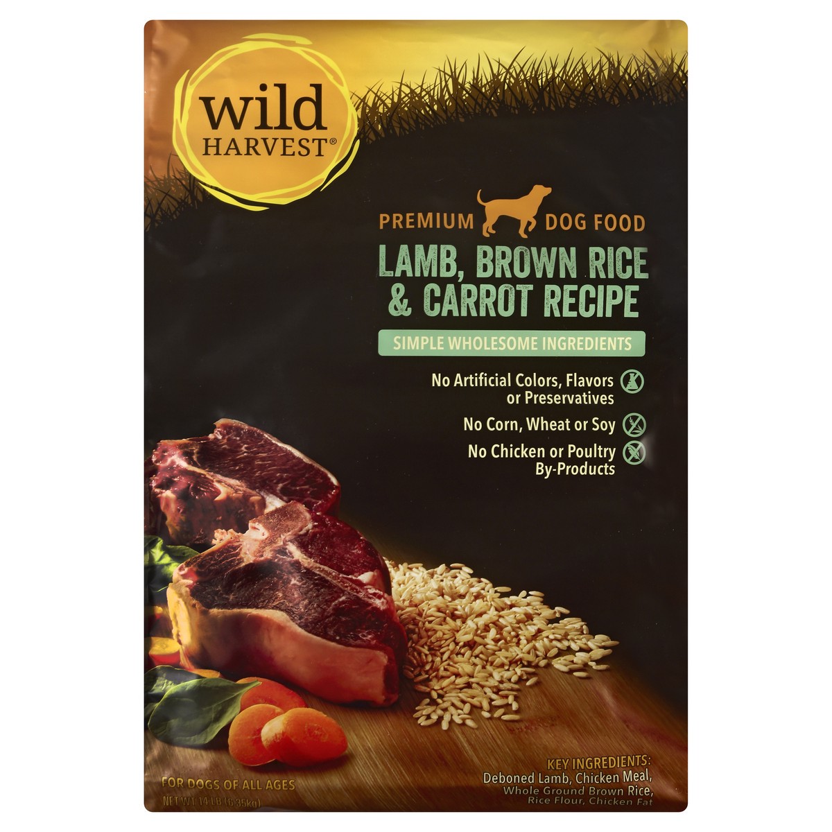 slide 7 of 9, Wild Harvest Brown Rice Dog Food Lamb Carrot, 14 lb