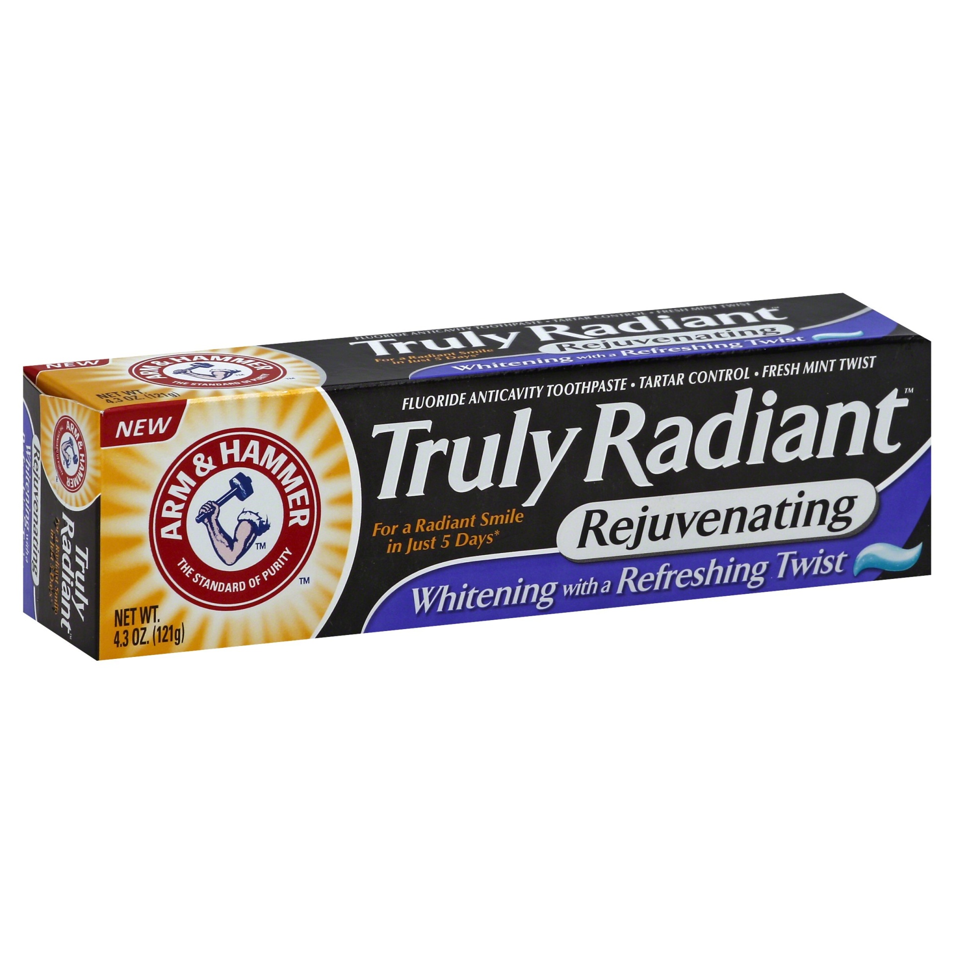 slide 1 of 4, ARM & HAMMER Truly Radiant Rejuvenating Fresh Mint Twist Fluoride Anticavity Toothpaste, 4.3 oz