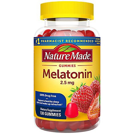 slide 1 of 1, Nature Made Dietary Supplement Gummies Melatonin Strawberry Adult Size - 130 Count, 130 ct