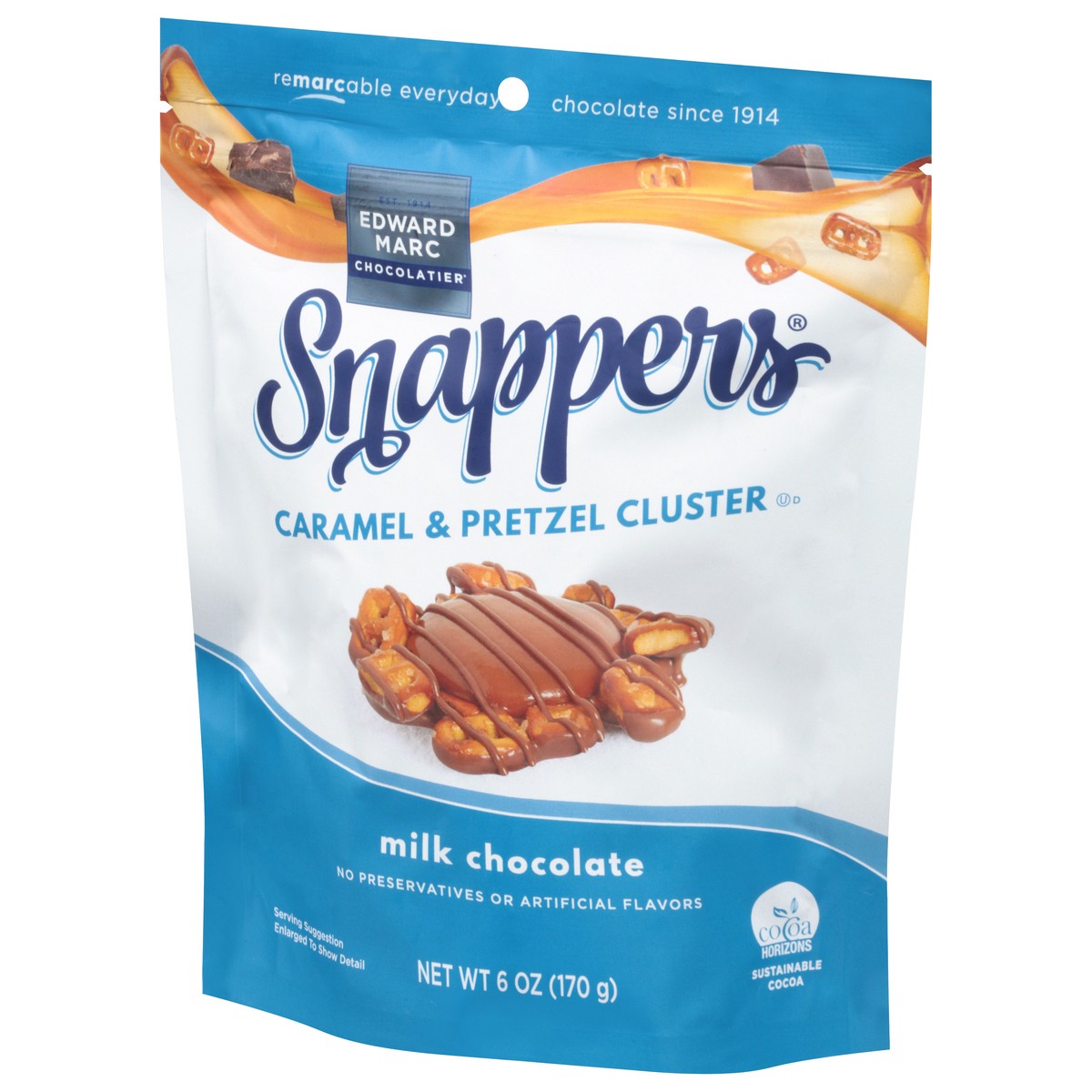 slide 6 of 9, Edward Marc Chocolatier Snappers Milk Chocolate Caramel & Pretzel Cluster 6 oz, 6 oz