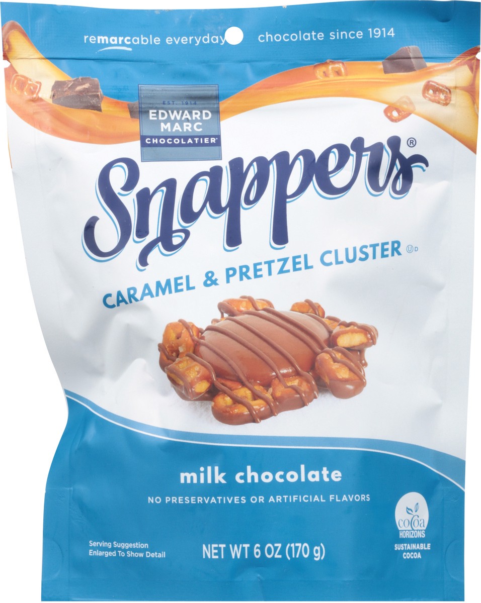 slide 2 of 9, Edward Marc Chocolatier Snappers Milk Chocolate Caramel & Pretzel Cluster 6 oz, 6 oz