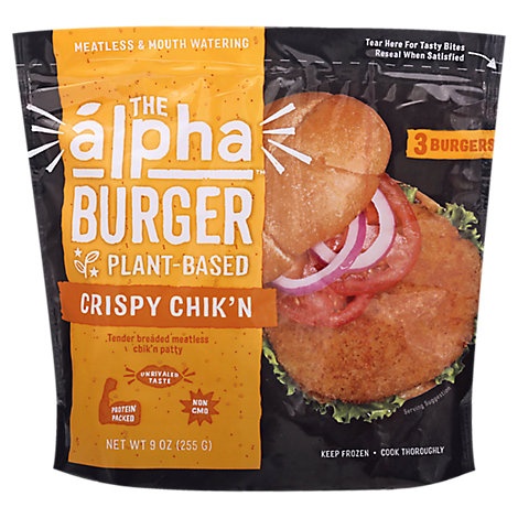 slide 1 of 1, Alpha Foods Burger Patties Plant Based Crispy Chikn, 9 oz