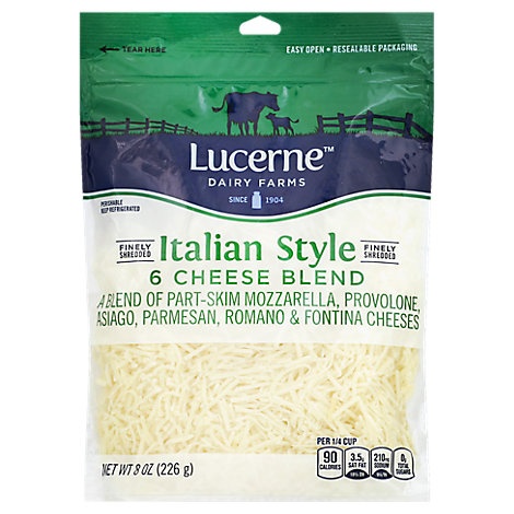 slide 1 of 1, Lucerne Cheese Finely Shredded Italian Style 6 Cheese Blend, 8 oz