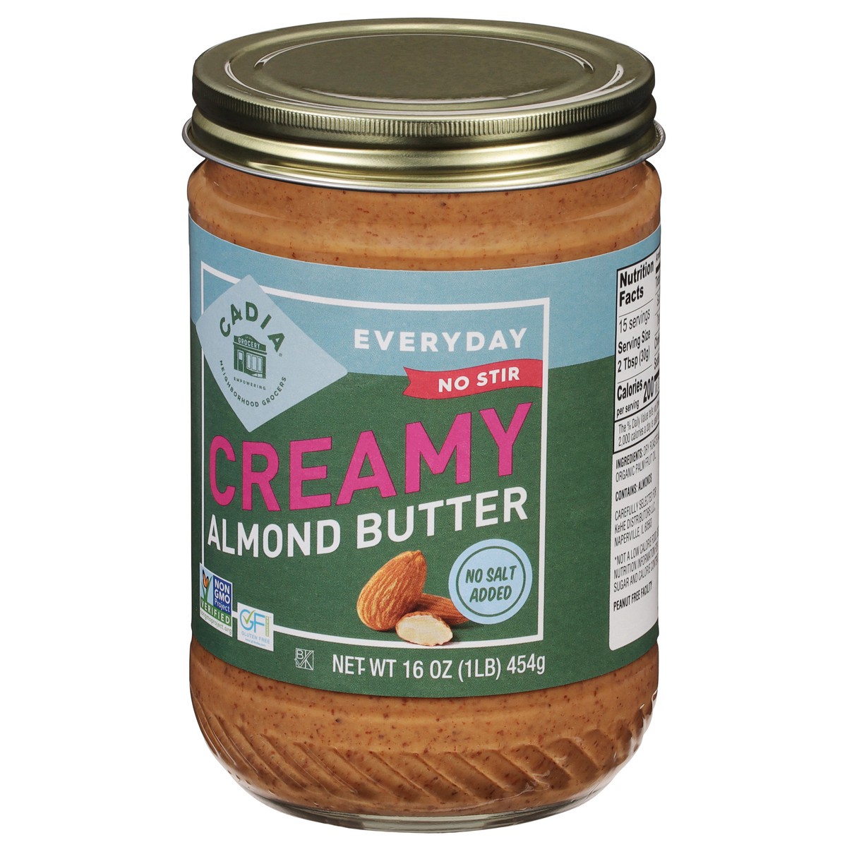 slide 8 of 9, Cadia No-Stir Creamy No Salt Added Almond Butter 16 oz, 16 oz