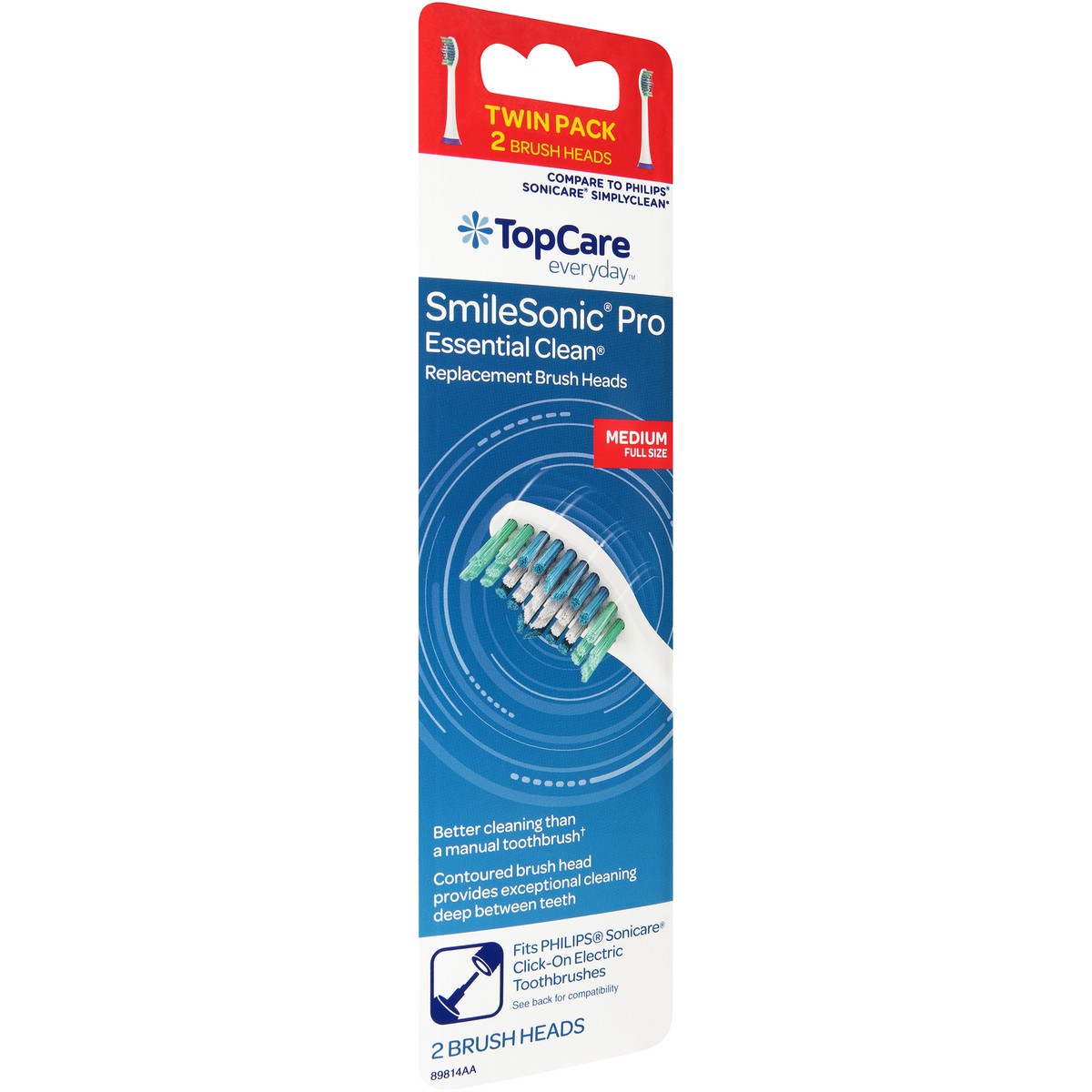 slide 8 of 8, TopCare Everyday Medium SmileSonic Pro Replacement Brush Heads Twin Pack 2 ea, 2 ct