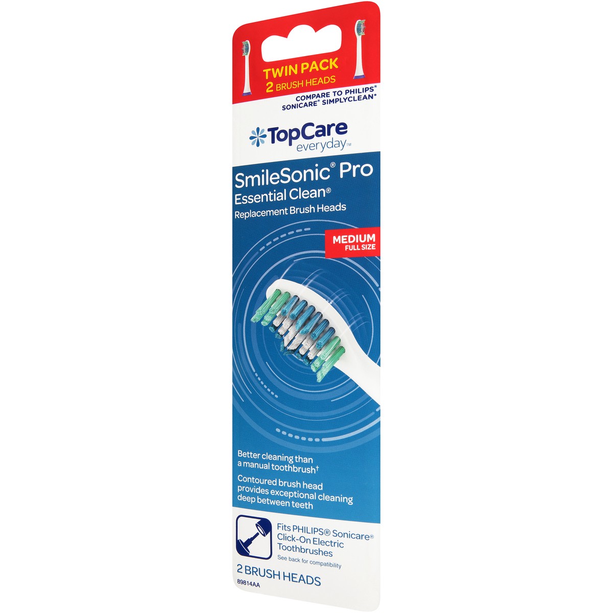 slide 2 of 8, TopCare Everyday Medium SmileSonic Pro Replacement Brush Heads Twin Pack 2 ea, 2 ct