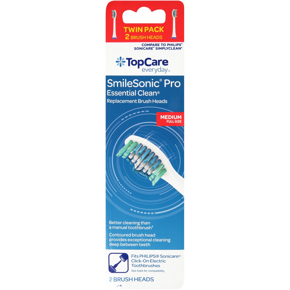 slide 6 of 8, TopCare Everyday Medium SmileSonic Pro Replacement Brush Heads Twin Pack 2 ea, 2 ct