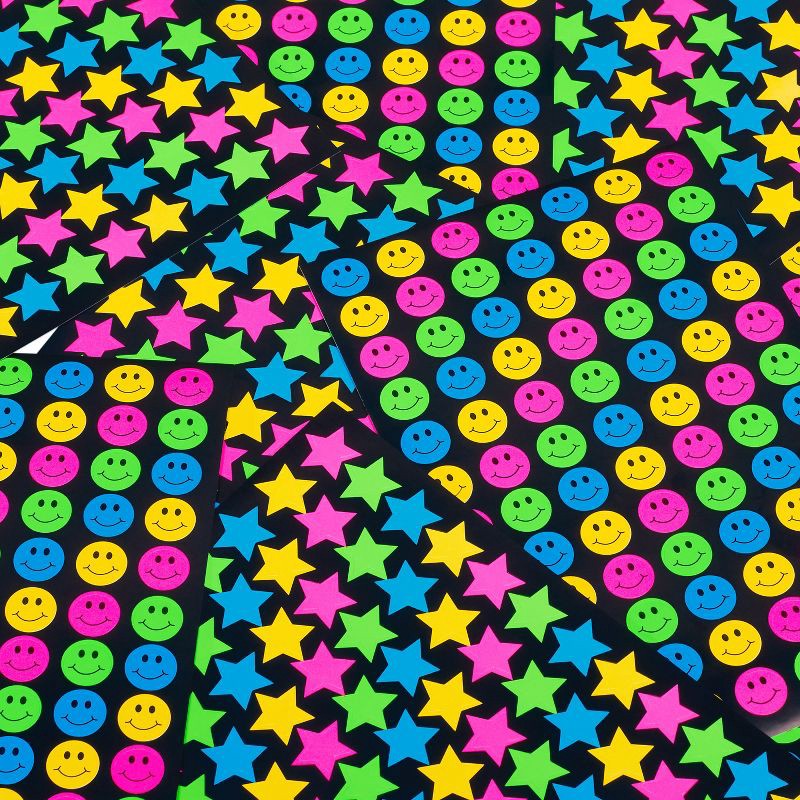 slide 5 of 5, Carlton Cards 672ct Neon Smiley Face and Star Stickers, 672 ct