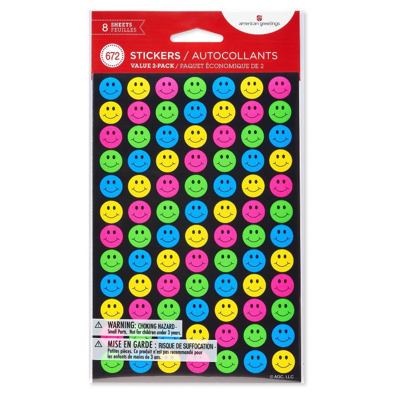 slide 3 of 5, Carlton Cards 672ct Neon Smiley Face and Star Stickers, 672 ct