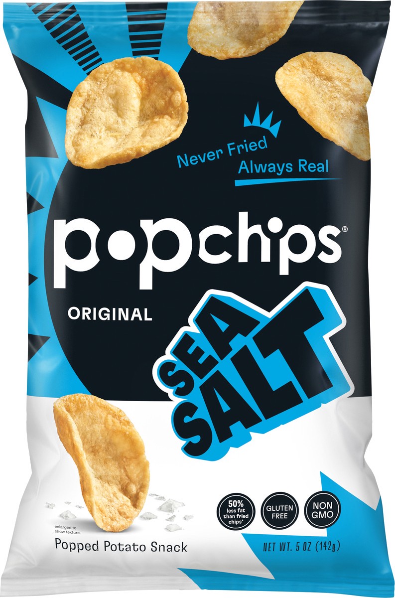 slide 2 of 3, popchips Popped Chip Snack, Potato, Sea Salt, 5 oz