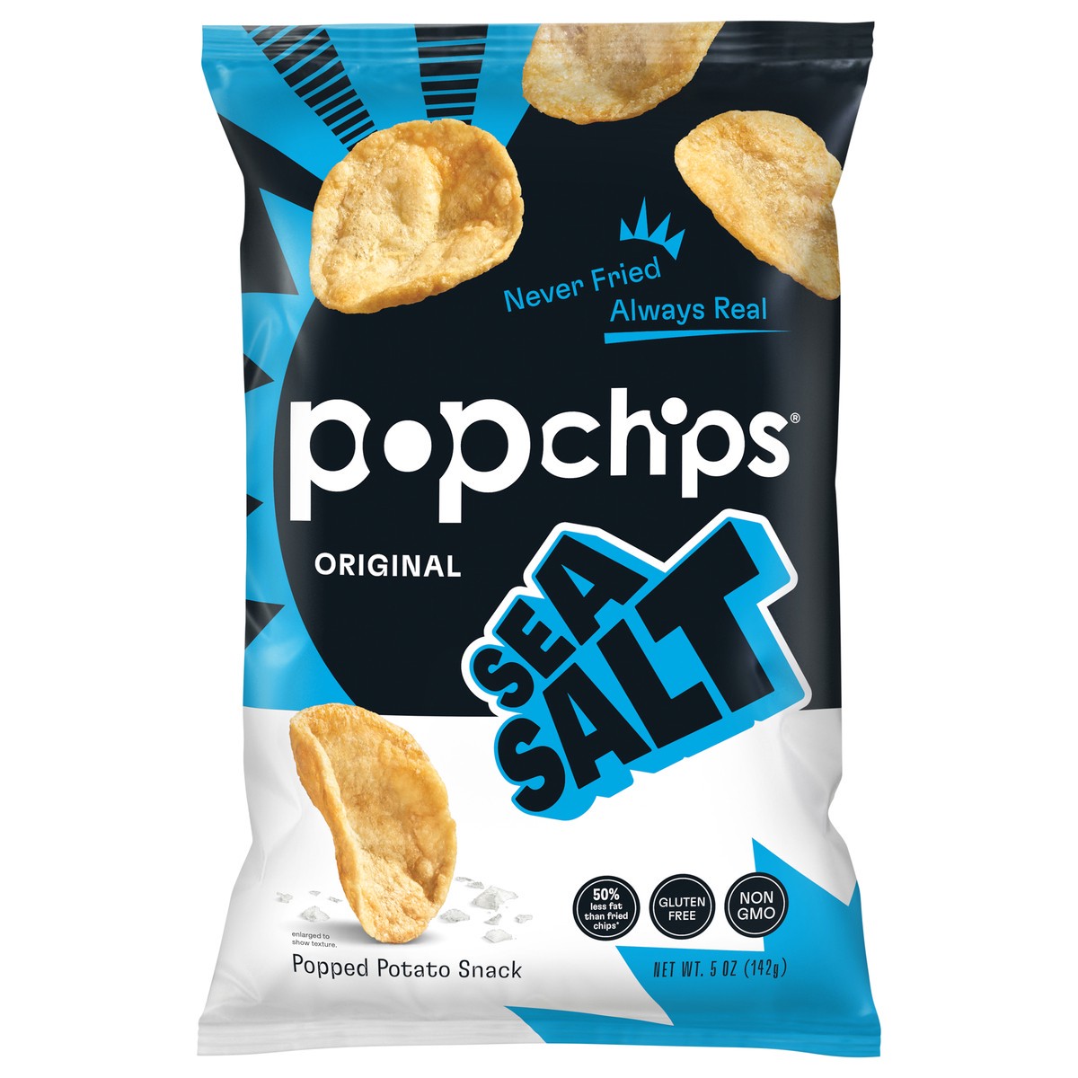 slide 1 of 3, popchips Popped Chip Snack, Potato, Sea Salt, 5 oz