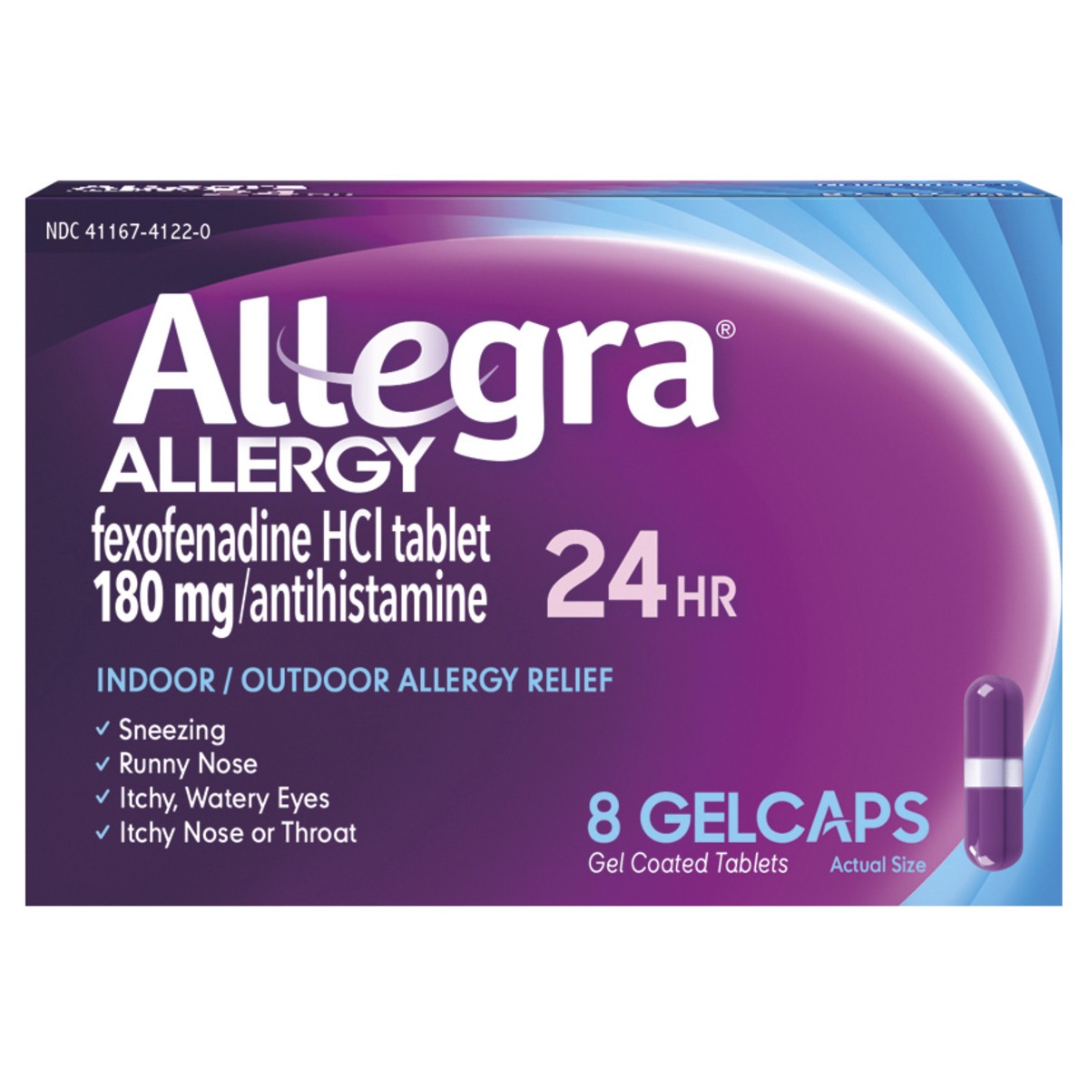 slide 1 of 7, Allegra 24 Hour Allergy Gelcaps, 8 ct