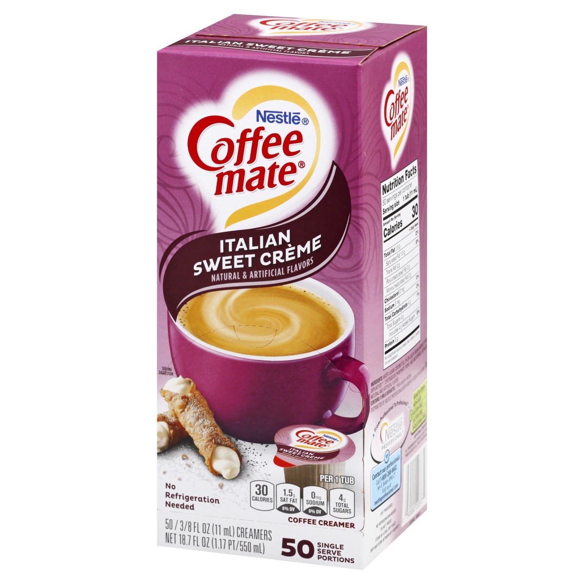 slide 5 of 13, NESTLE COFFEE MATE Coffee Creamer Italian Sweet Crème Flavor, Liquid Creamer Singles, 0.375 fl oz, 50 Count., 18.70 fl oz