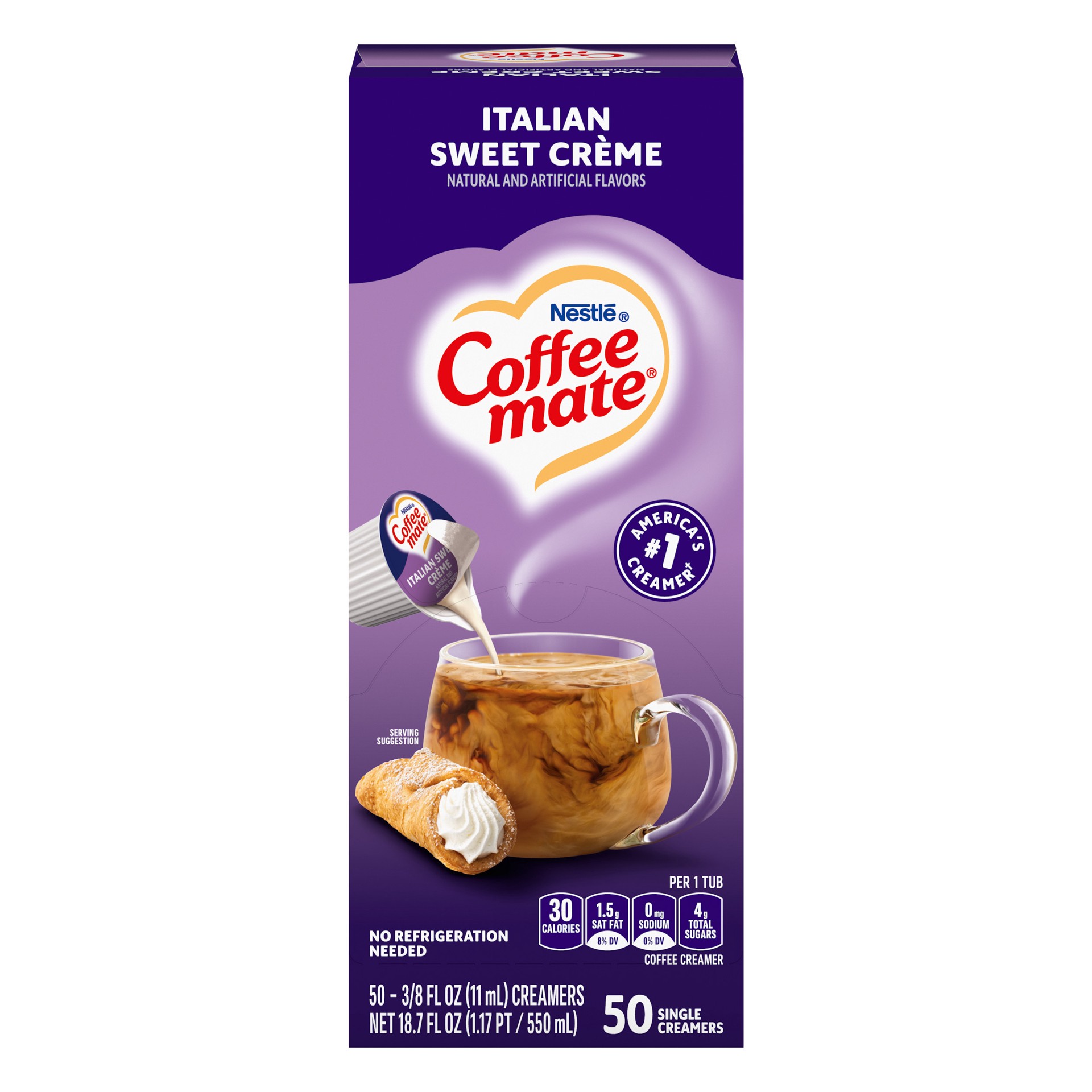 slide 1 of 13, NESTLE COFFEE MATE Coffee Creamer Italian Sweet Crème Flavor, Liquid Creamer Singles, 0.375 fl oz, 50 Count., 18.70 fl oz