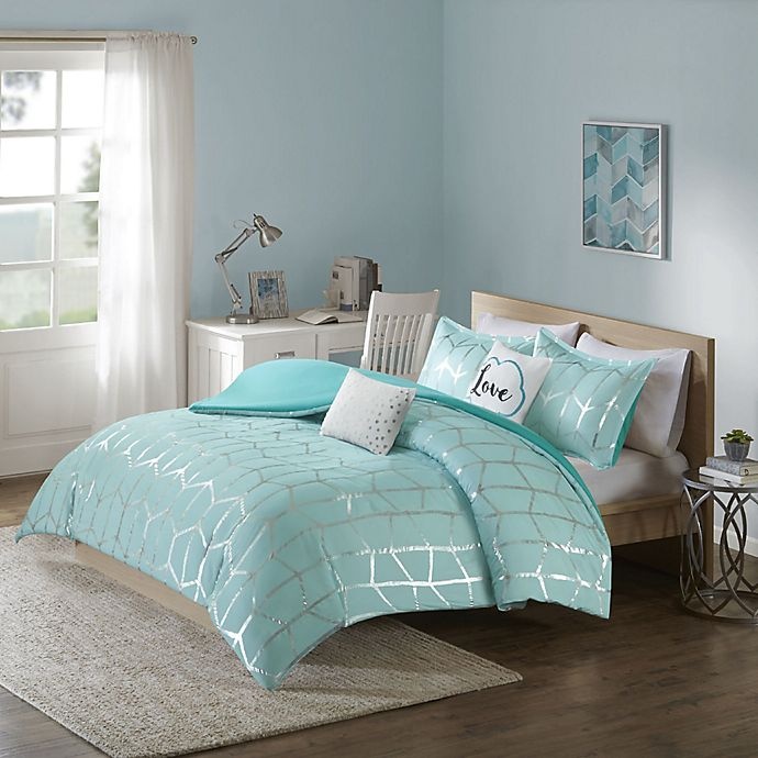 slide 1 of 10, Intelligent Design Raina Full/Queen Duvet Cover Set - Aqua/Silver, 5 ct