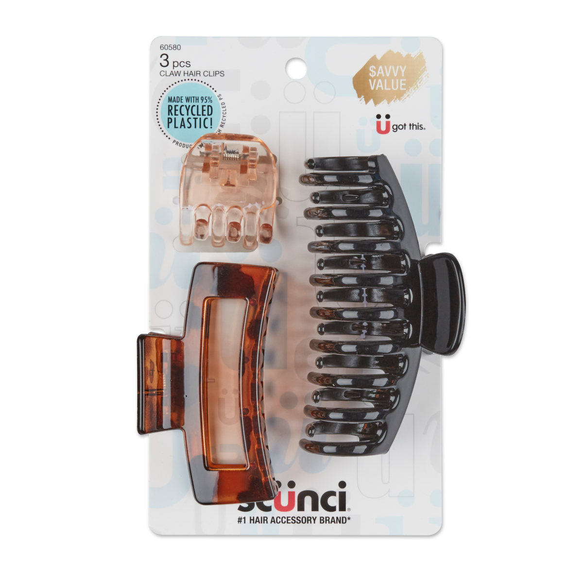 slide 1 of 1, scünci Scunci Recycled Claw Clips Neutral, 3 ct