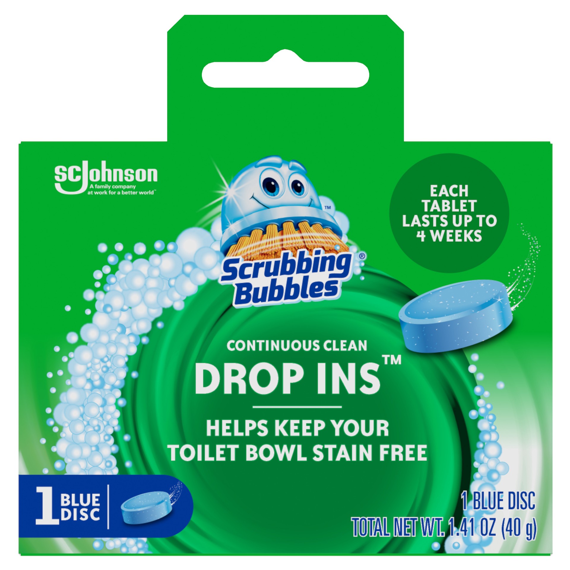 slide 1 of 2, Scrubbing Bubbles Continuous Clean Drop-Ins - One Toilet Bowl Cleaner Tablet Lasts Up to 4 Weeks, 1 Blue Disc, 1.7 oz, 1.7 oz