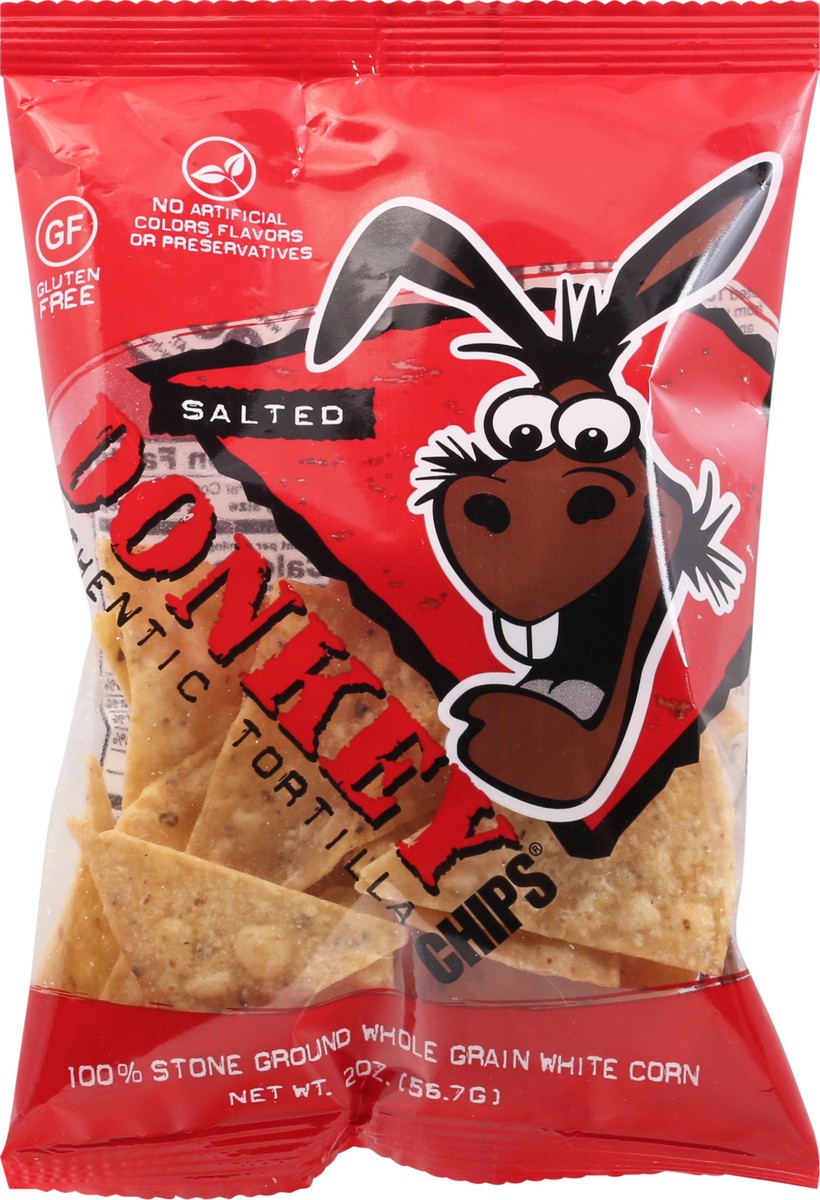 slide 2 of 14, Donkey Brands Salted Authentic Tortilla Chips, 2 oz