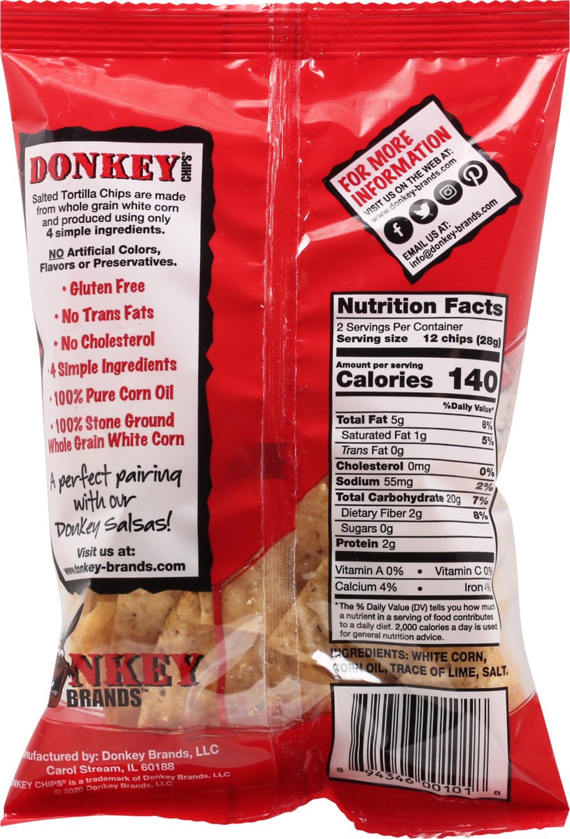 slide 8 of 14, Donkey Brands Salted Authentic Tortilla Chips, 2 oz