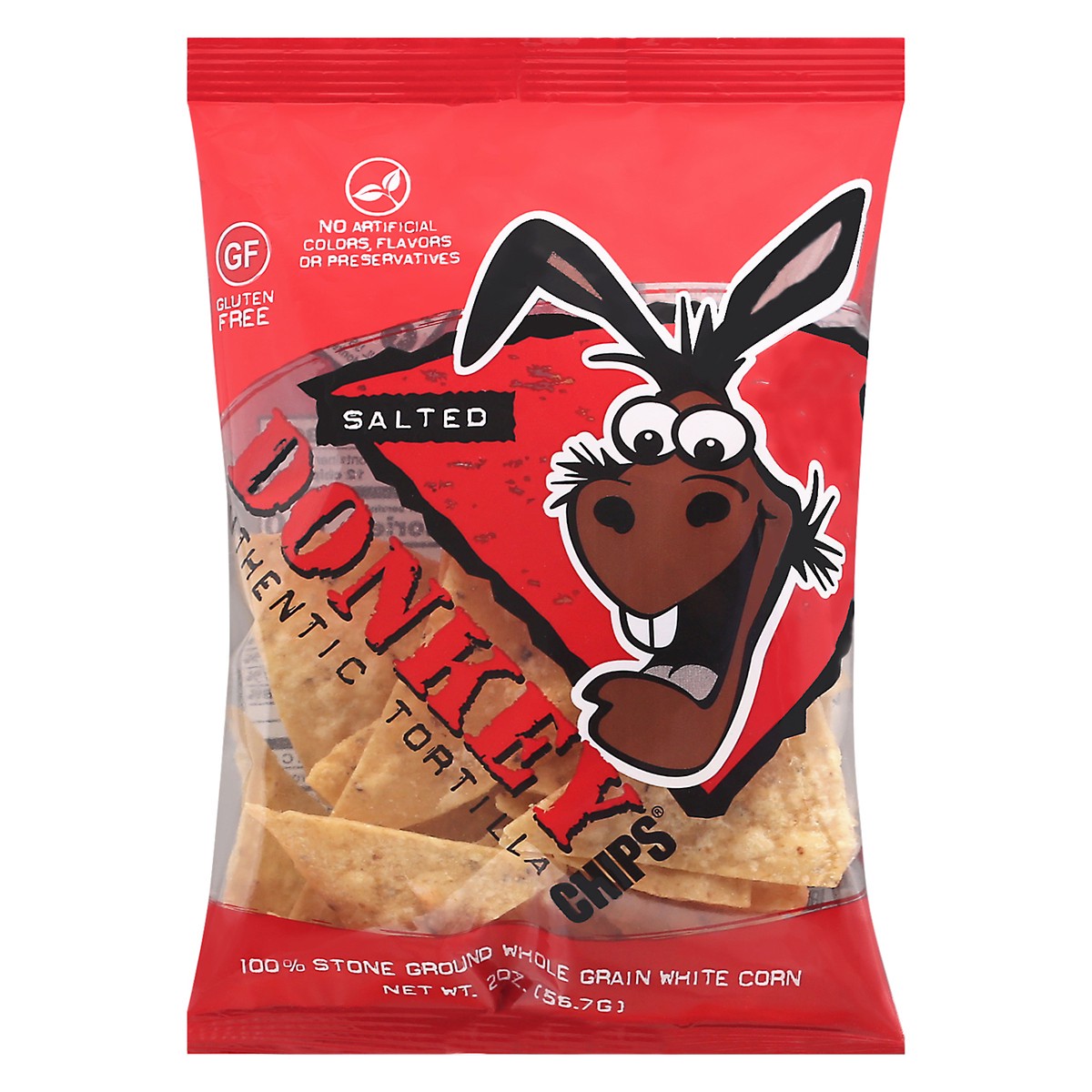 slide 1 of 14, Donkey Brands Salted Authentic Tortilla Chips, 2 oz