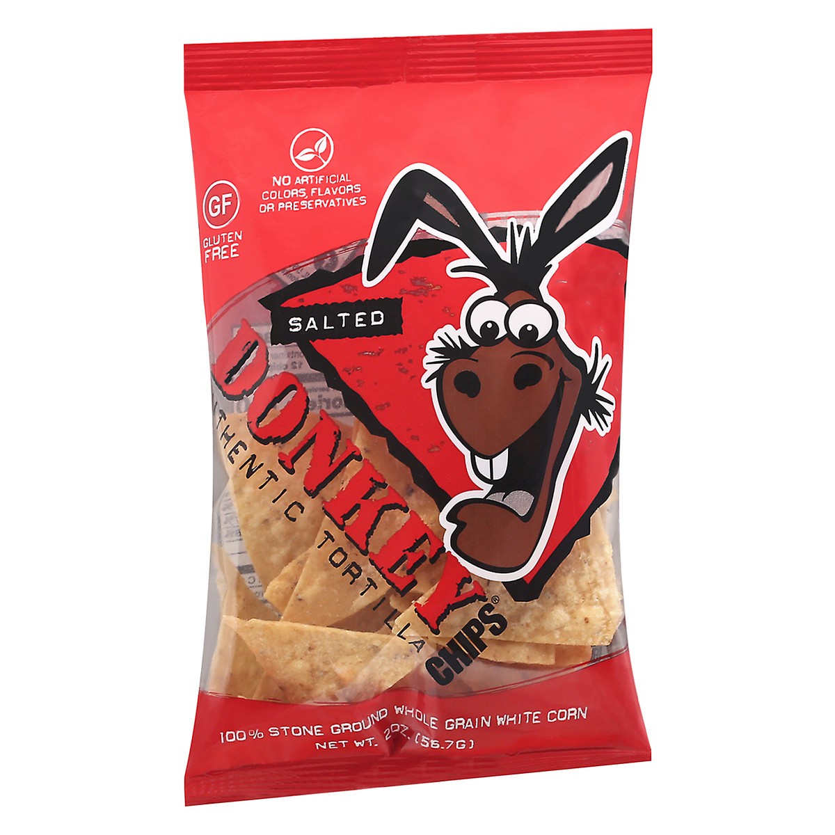 slide 10 of 14, Donkey Brands Salted Authentic Tortilla Chips, 2 oz