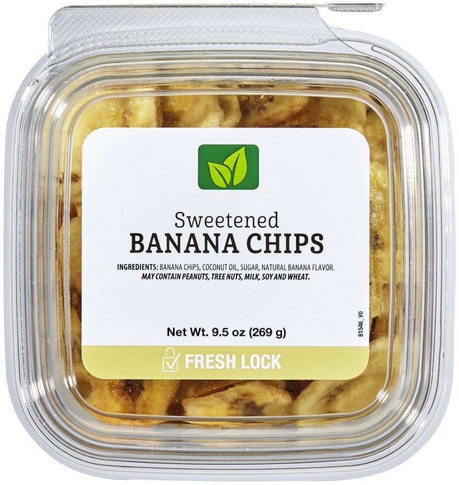 slide 1 of 1, Pre Packaged Bulk Sweetened Banana Chips, 9.5 oz