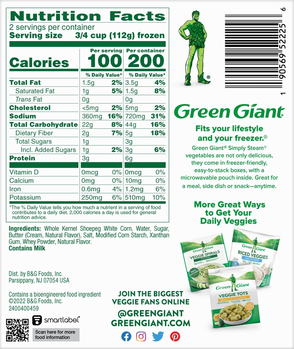 slide 4 of 9, Green Giant Simply Steam Shoepeg White Corn & Butter Sauce, Lightly Sauced Frozen Vegetables, 8 OZ, 8 oz