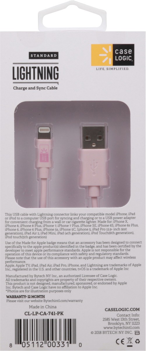 slide 8 of 11, Case Logic Pink Lightning to USB Cable, 1 ct