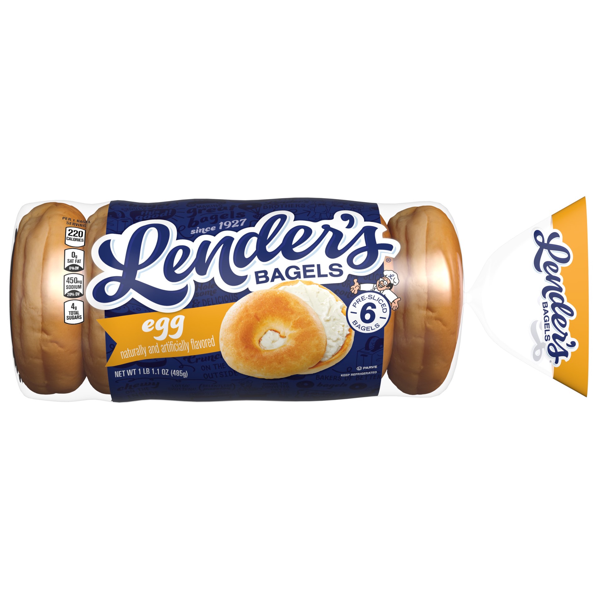 slide 5 of 6, Lender's Original Egg Bagels, 6 count, Pre-sliced Bagels, 12 oz Bag, 6 ct