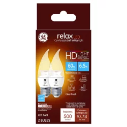 GE Relax Soft White HD 60W Replacement LED Light Bulbs Decorative Bent Tip Medium Base CAM