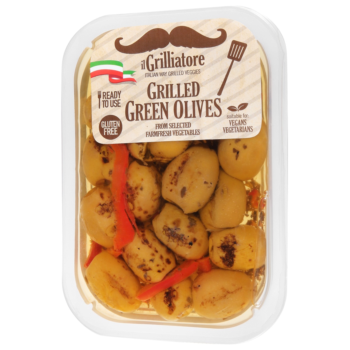 slide 3 of 10, il Grilliatore Grilled Green Pitted Olives, 8 fl oz