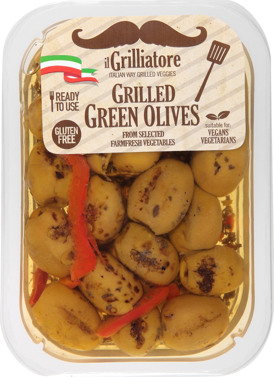 slide 9 of 10, il Grilliatore Grilled Green Pitted Olives, 8 fl oz
