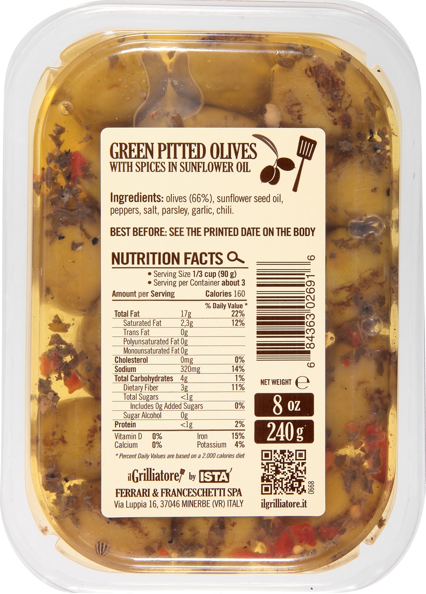 slide 10 of 10, il Grilliatore Grilled Green Pitted Olives, 8 fl oz