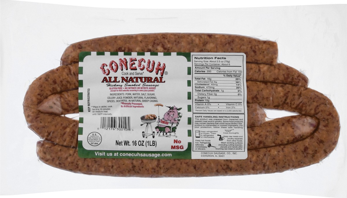 slide 1 of 13, Conecuh All Natural Conecuh Hick Smoked Sausage, 1 lb